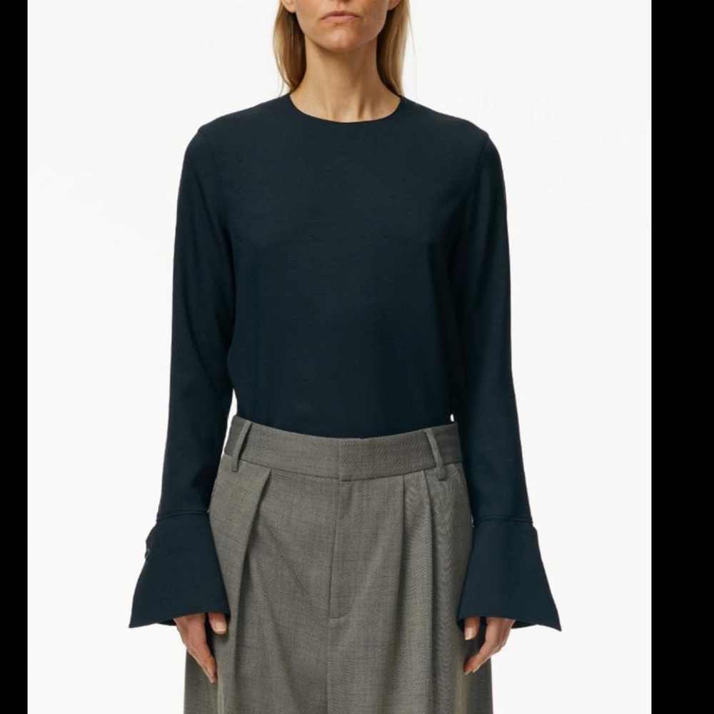 Tibi Chalky Drape Top with Cuff Detail